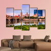 Indianapolis skyline and the White River at sunset Multi panel canvas wall art.