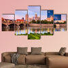 Indianapolis skyline and the White River at sunset Multi panel canvas wall art.