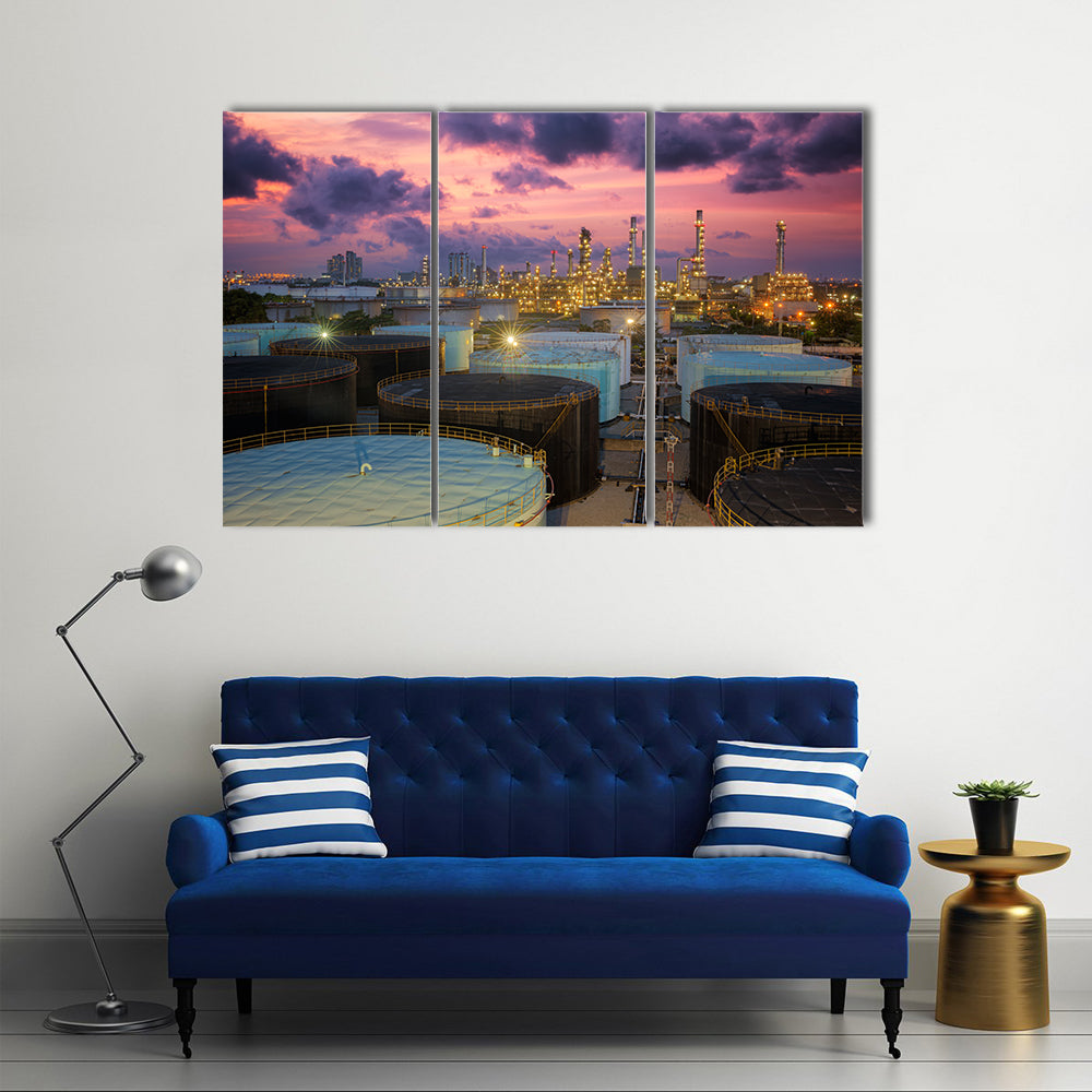 Oil refinery at twilight sky Multi Panel Canvas Wall Art