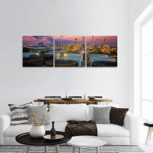 Oil refinery at twilight sky panoramic canvas wall art