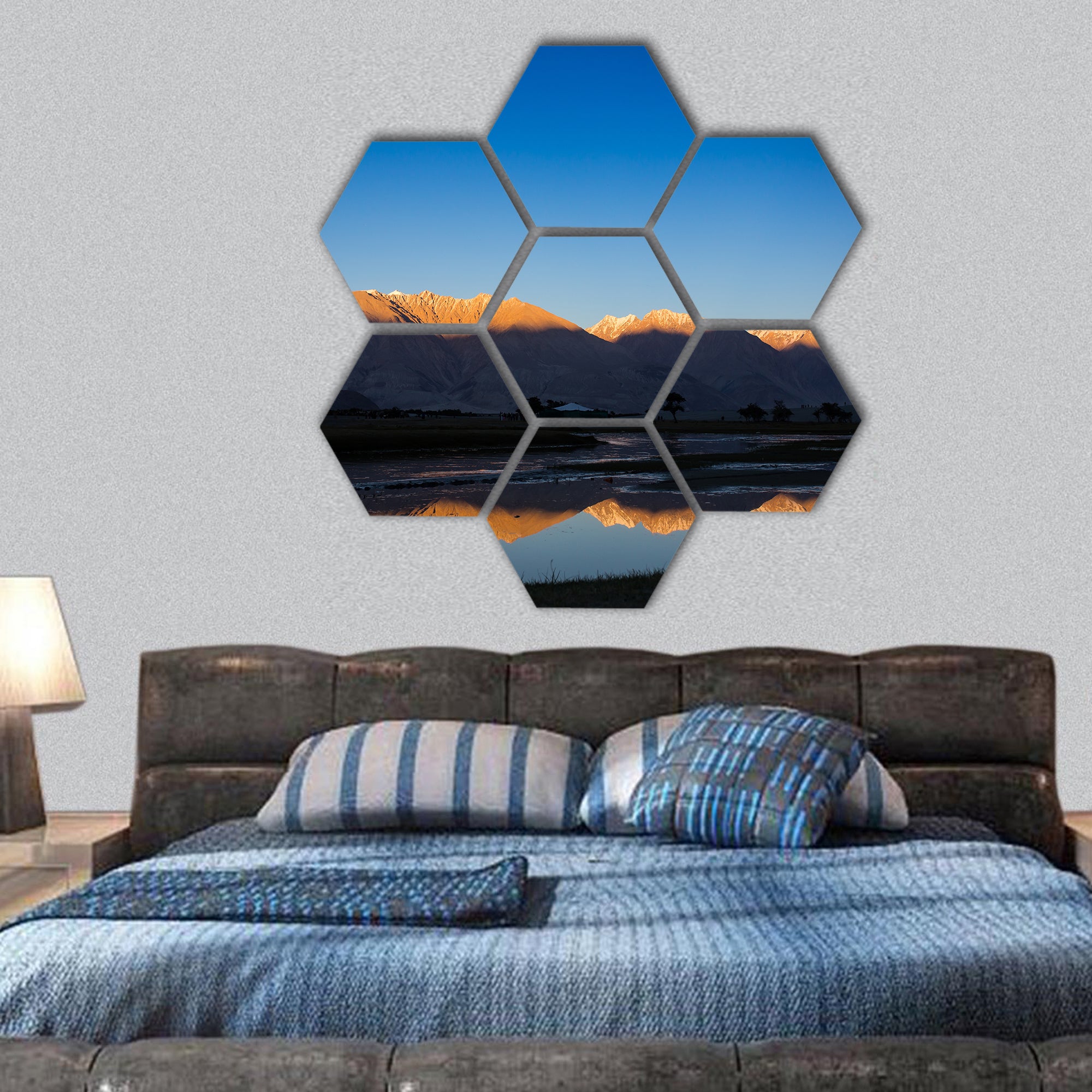 Nubra river in Nubra valley in india hexagonal canvas wall art