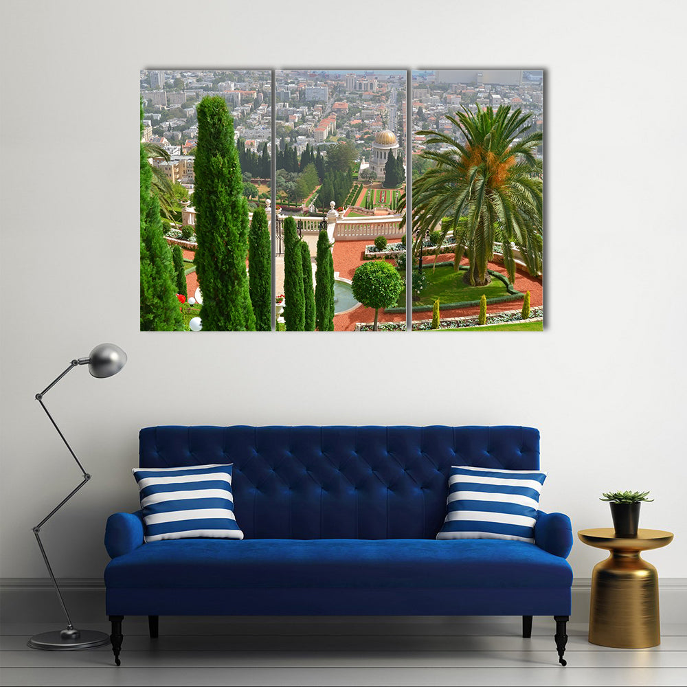 View Of World’s Most Beautiful Bahai Gardens In Haifa, Palesteine, Multi Panel Canvas Wall Art