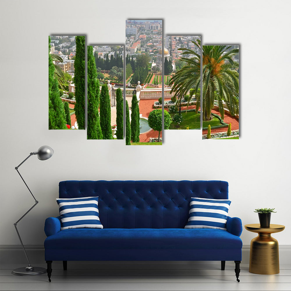 View Of World’s Most Beautiful Bahai Gardens In Haifa, Palesteine, Multi Panel Canvas Wall Art