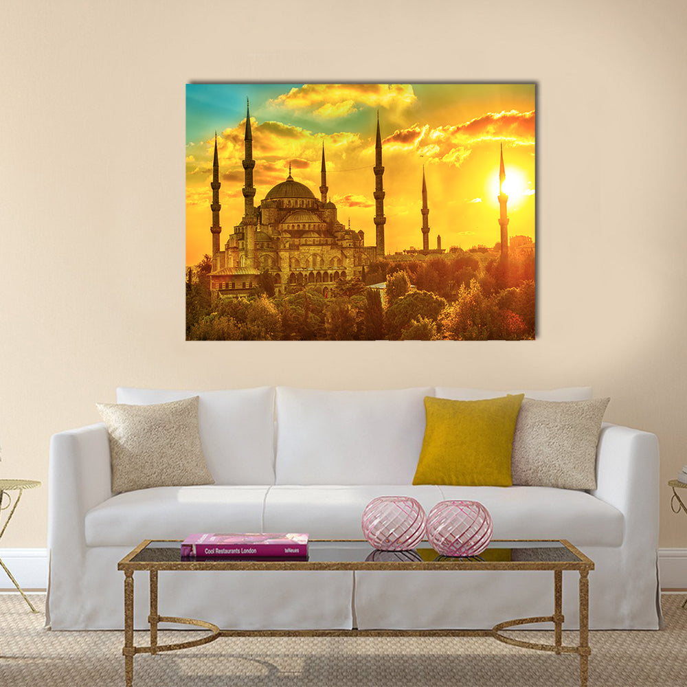 Blue Mosque at beautiful sunset, Istanbul, Turkey Multi panel canvas wall art