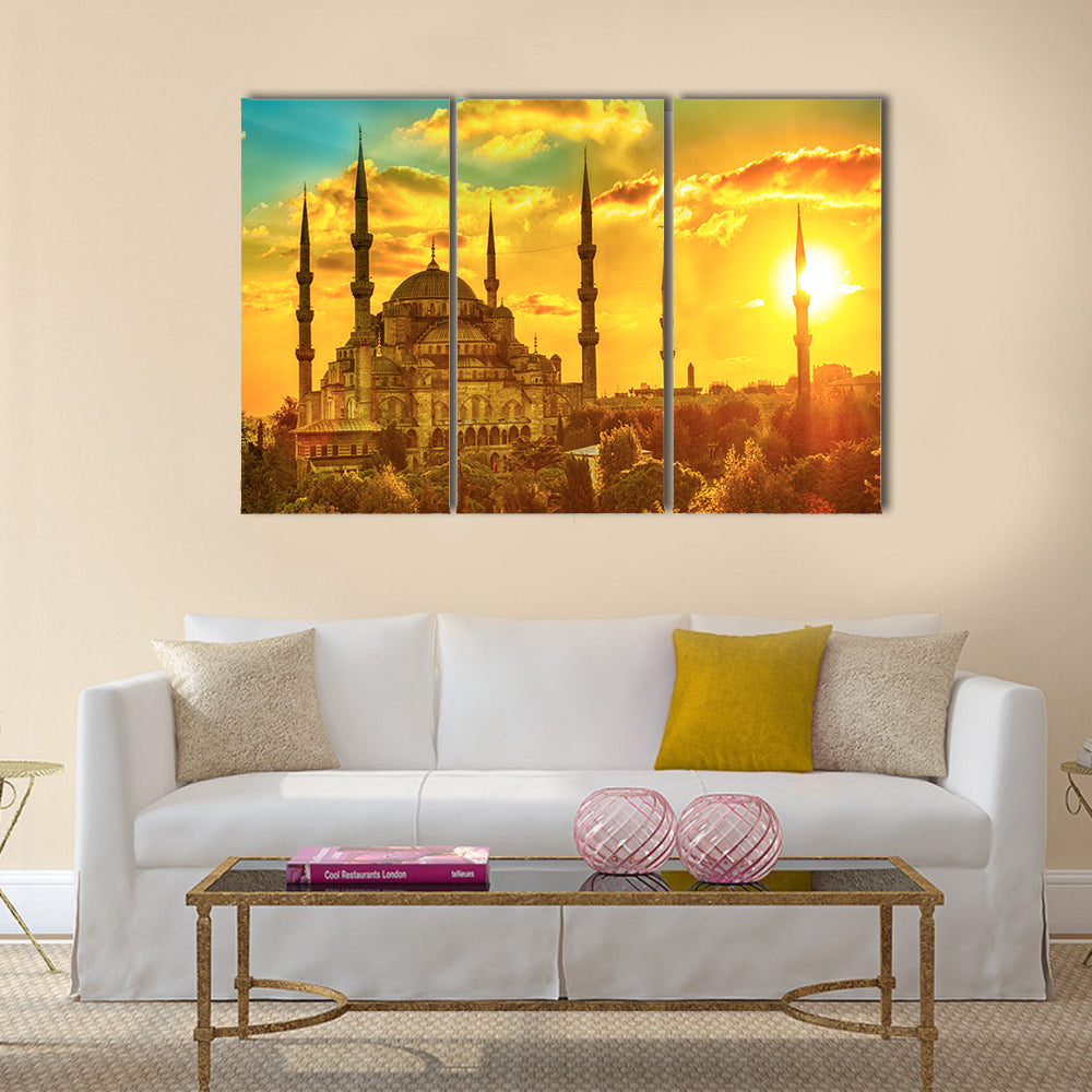 Blue Mosque at beautiful sunset, Istanbul, Turkey Multi panel canvas wall art