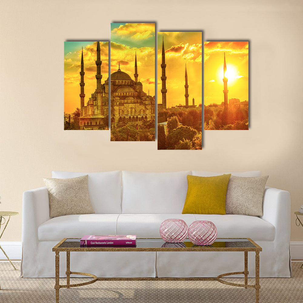 Blue Mosque at beautiful sunset, Istanbul, Turkey Multi panel canvas wall art