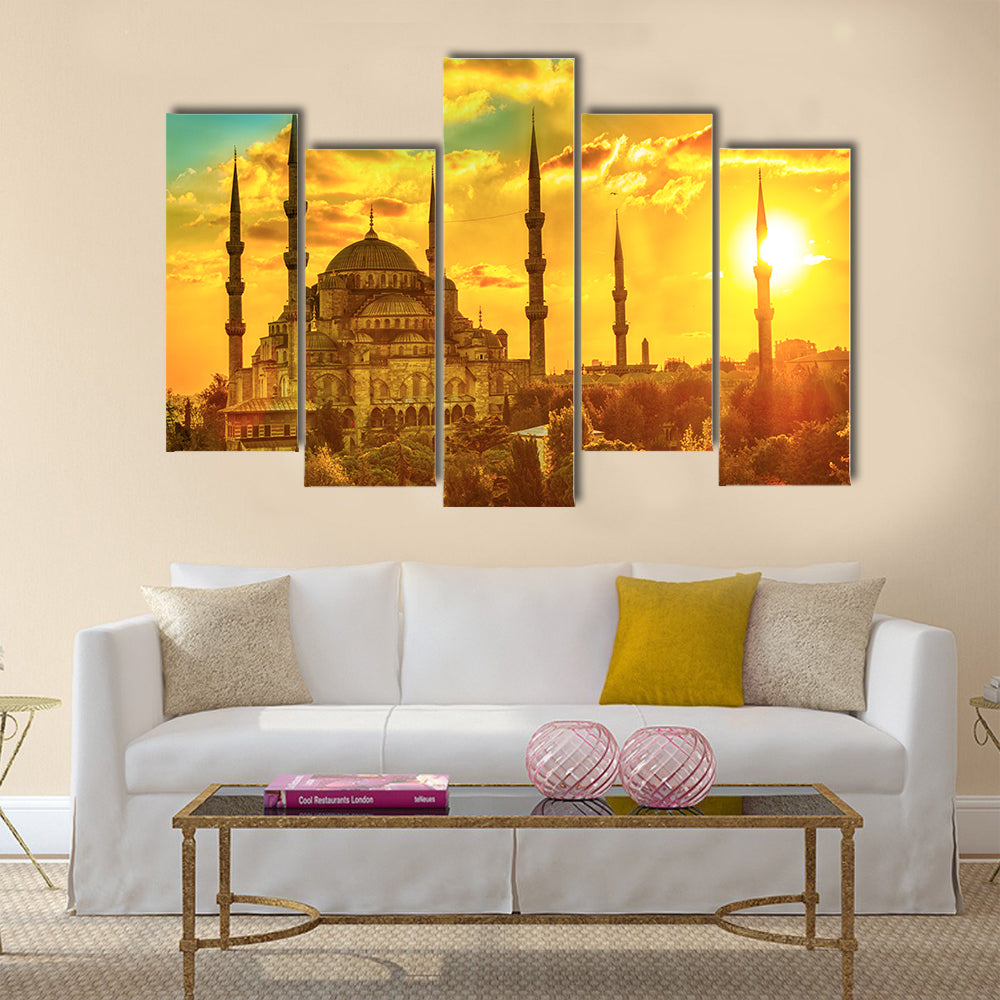Blue Mosque at beautiful sunset, Istanbul, Turkey Multi panel canvas wall art