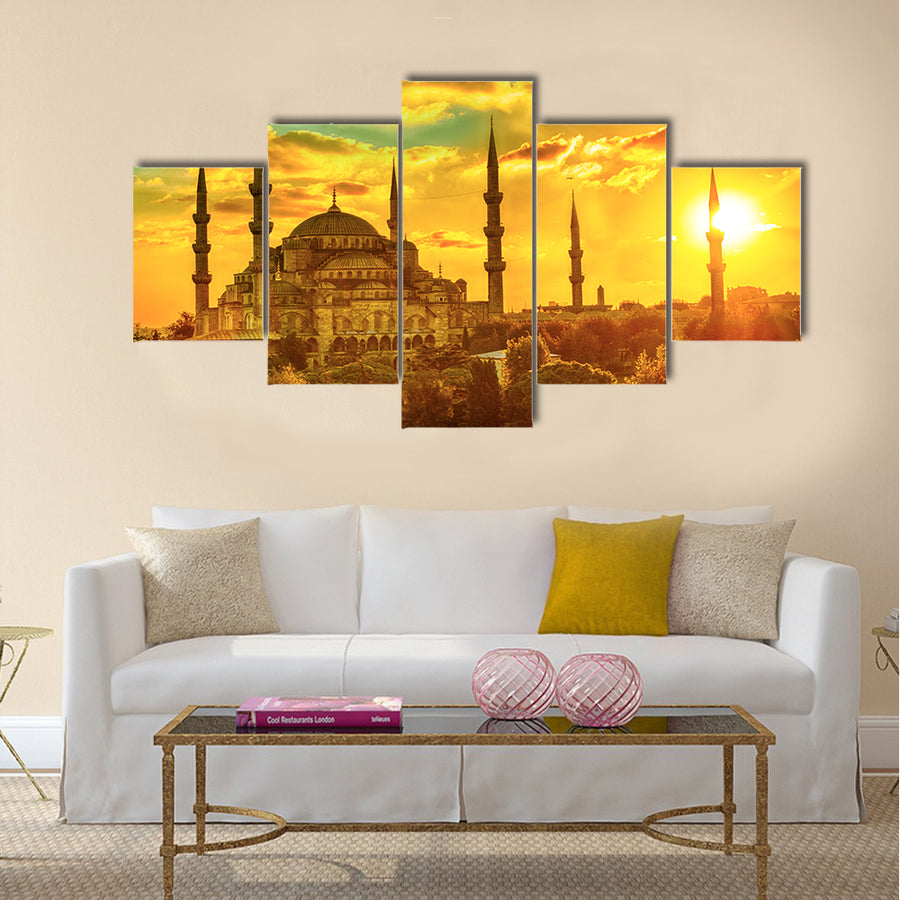 Blue Mosque at beautiful sunset, Istanbul, Turkey Multi panel canvas wall art