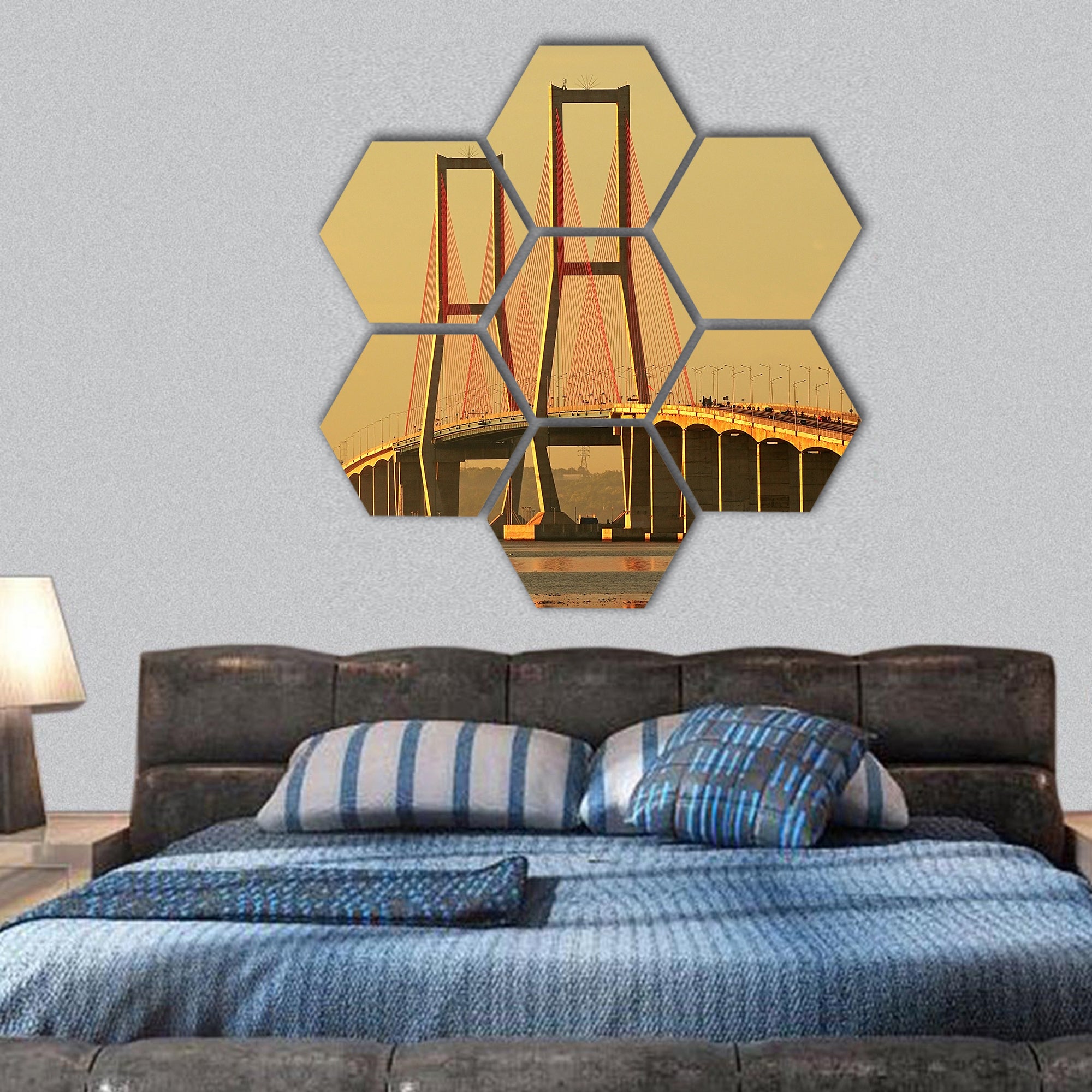 Suramadu bridge, Madura Island, Indonesia  hexagonal canvas wall art