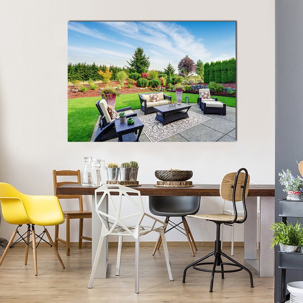Impressive Landscape Design With Settees And Tables, Multi Panel Canvas Wall Art