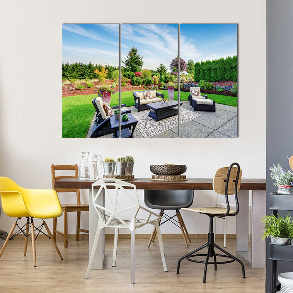 Impressive Landscape Design With Settees And Tables, Multi Panel Canvas Wall Art