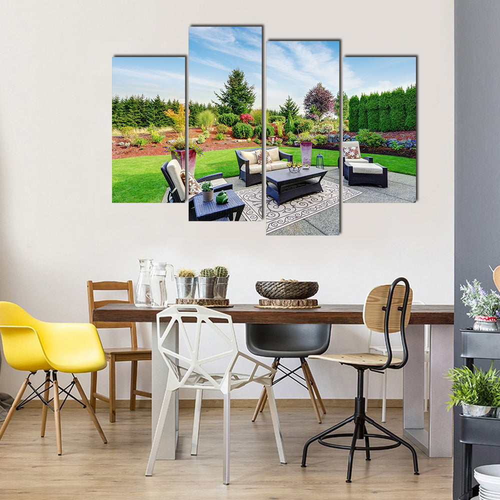 Impressive Landscape Design With Settees And Tables, Multi Panel Canvas Wall Art