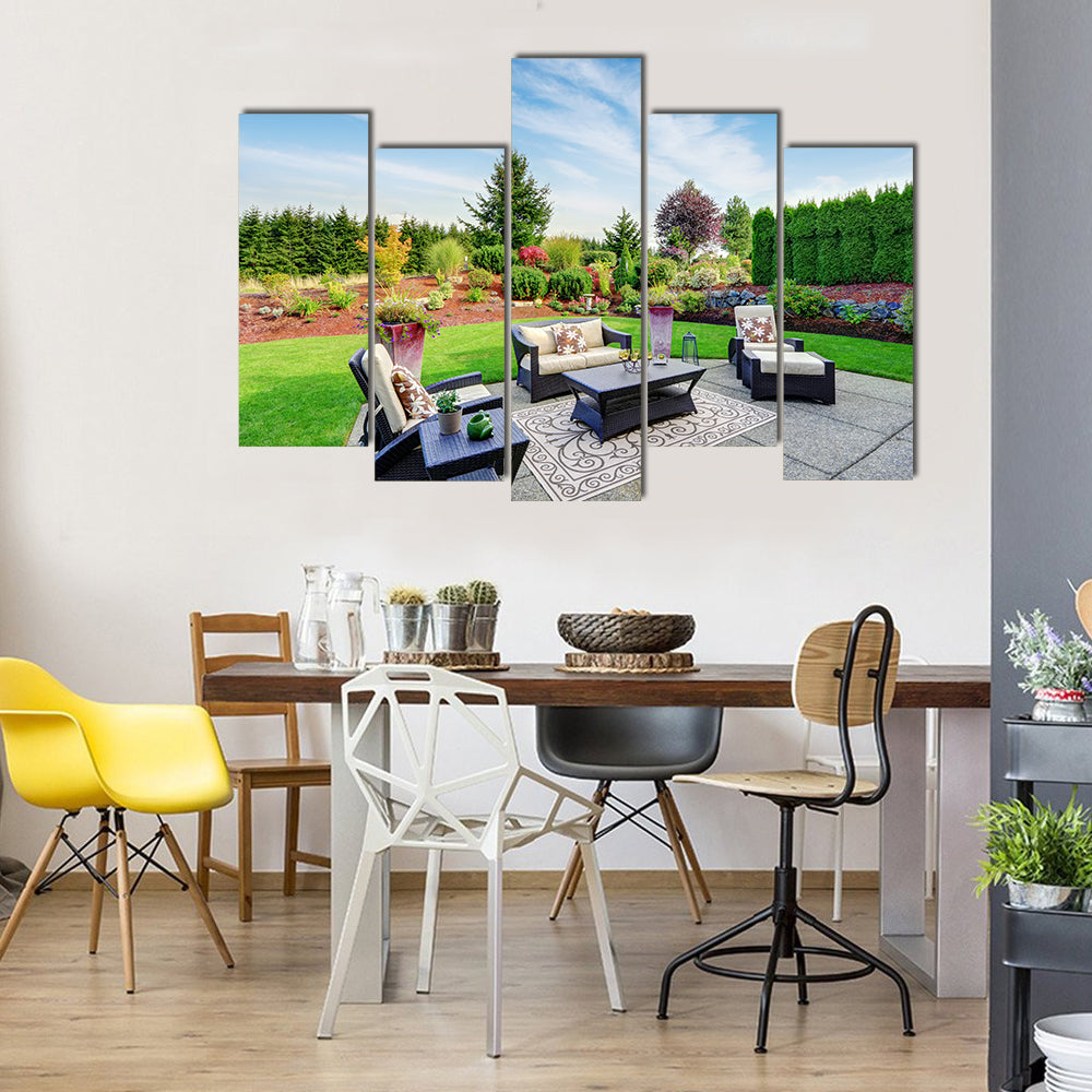 Impressive Landscape Design With Settees And Tables, Multi Panel Canvas Wall Art