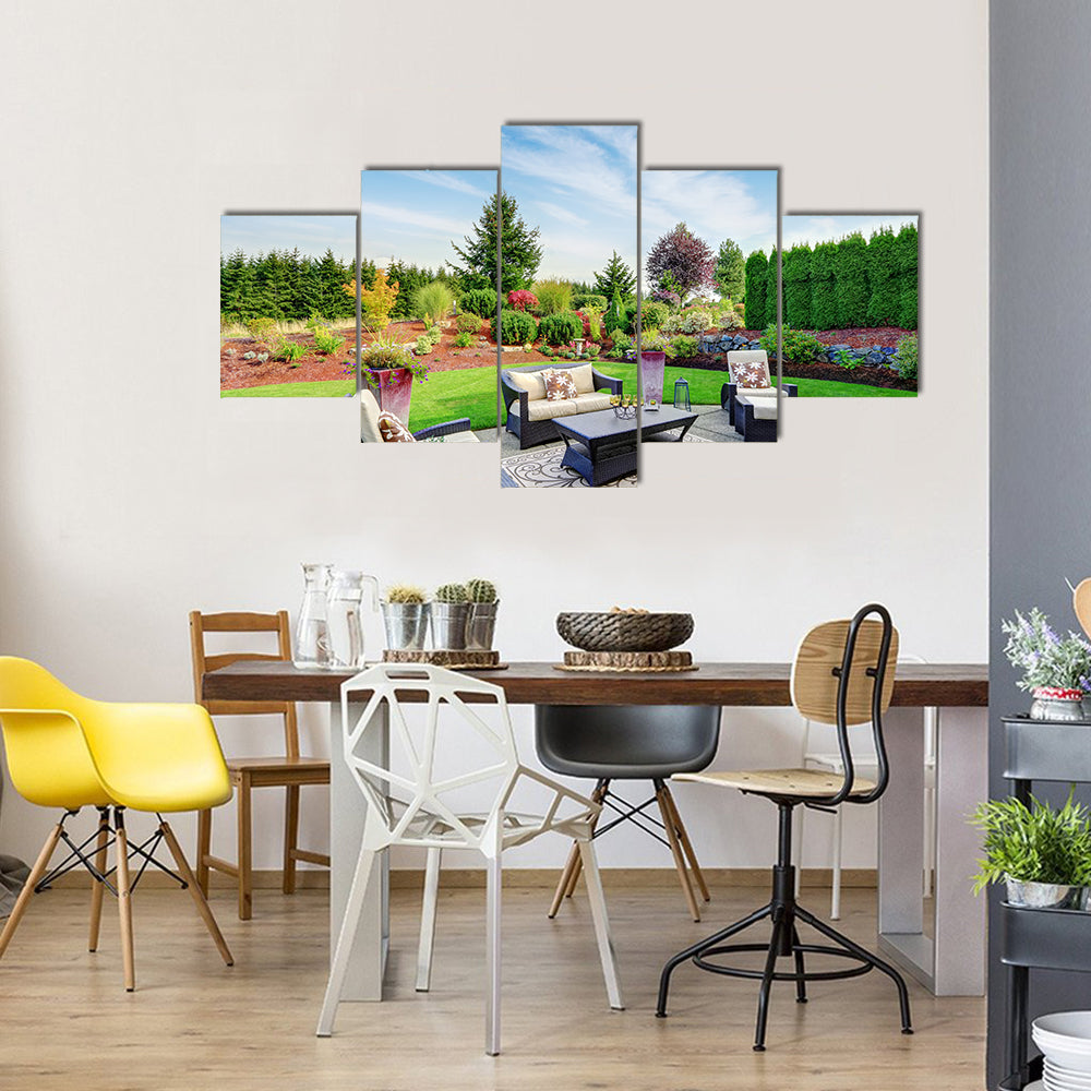 Impressive Landscape Design With Settees And Tables, Multi Panel Canvas Wall Art
