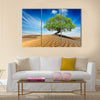 Lonely green tree in desert dunes Multi panel canvas wall art