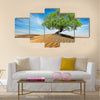 Lonely green tree in desert dunes Multi panel canvas wall art