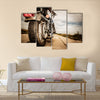 Biker girl riding on a motorcycle Bottom view of the legs in leather boots Multi panel canvas wall art