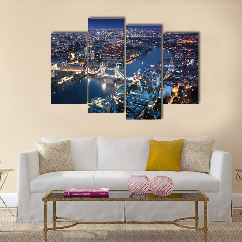 London at night with urban architectures and Tower Bridge Multi panel canvas wall art Multi panel canvas wall art
