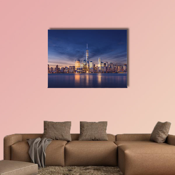 New York City Manhattan after sunset beautiful cityscape Multi panel canvas wall art