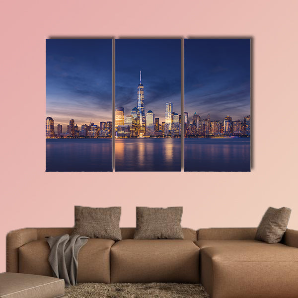 New York City Manhattan after sunset beautiful cityscape Multi panel canvas wall art