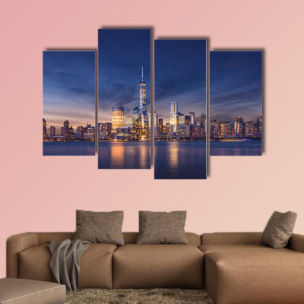 New York City Manhattan after sunset beautiful cityscape Multi panel canvas wall art