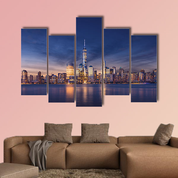New York City, Manhattan after sunset multi panel canvas wall art