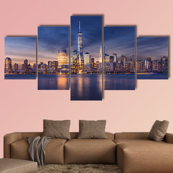 New York City Manhattan after sunset beautiful cityscape Multi panel canvas wall art