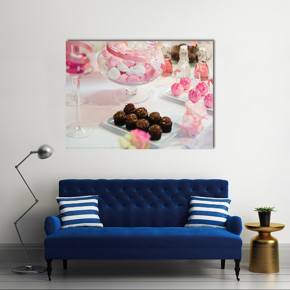 Pink cake pops on a dessert table at party or wedding celebration Multi panel canvas wall art