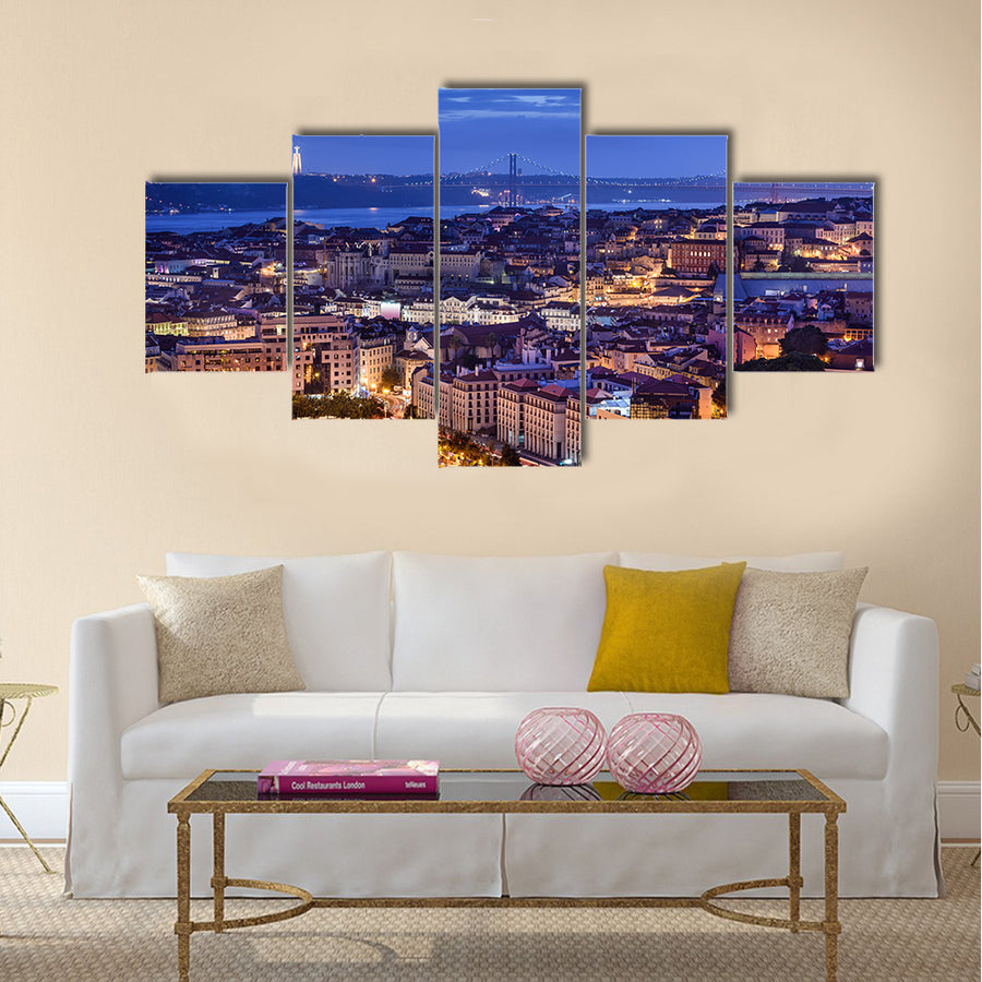 Lisbon, Portugal skyline at night Multi panel canvas wall art