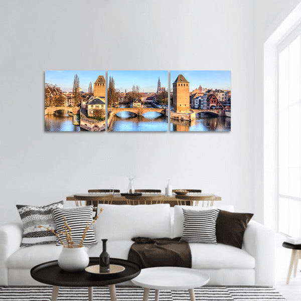 Famous bridges Ponts Couverts in Strasbourg, France panoramic canvas wall art