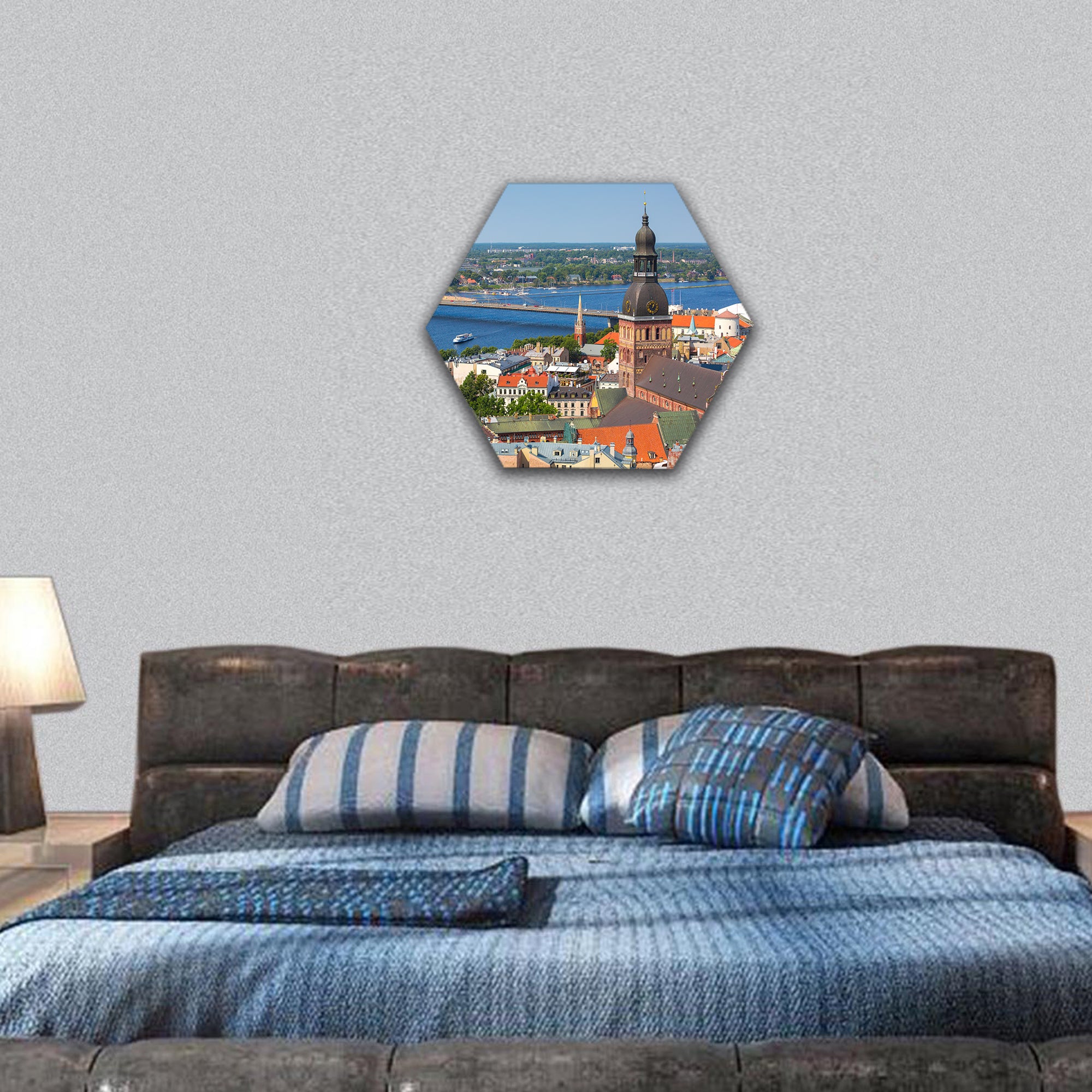Aerial view of Riga, Latvia hexagonal canvas wall art