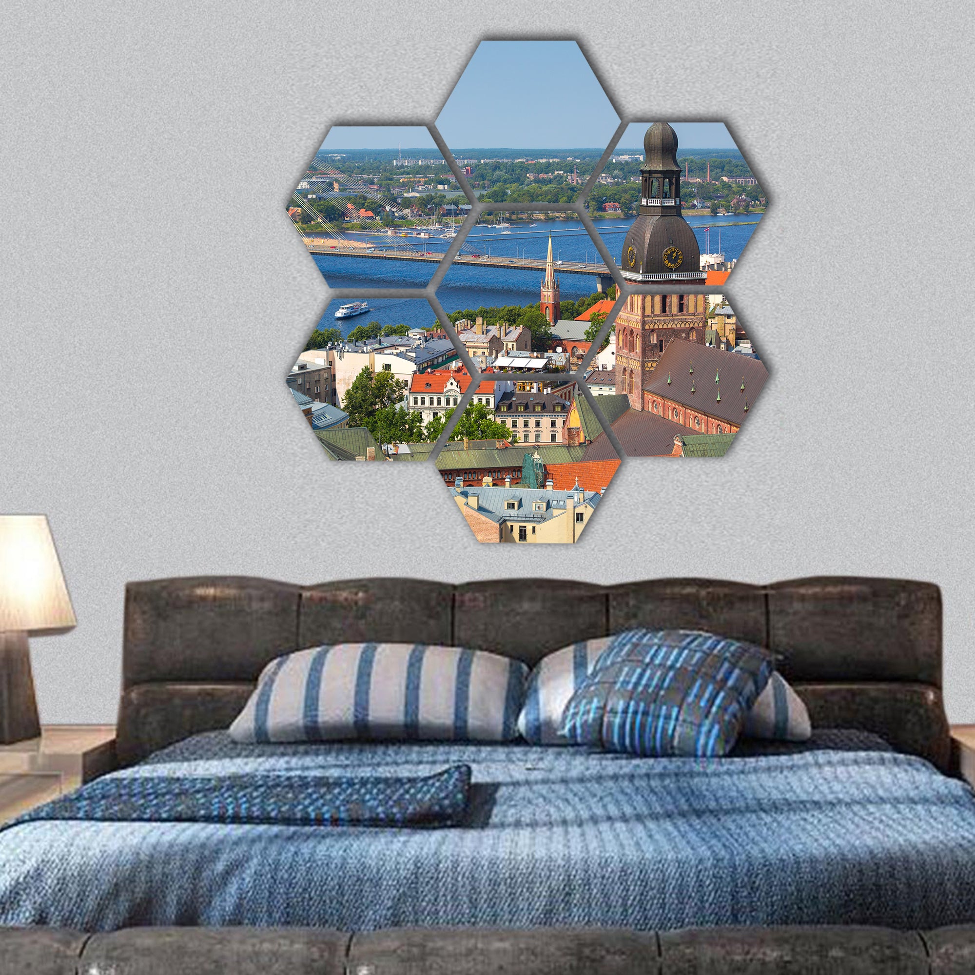 Aerial view of Riga, Latvia hexagonal canvas wall art