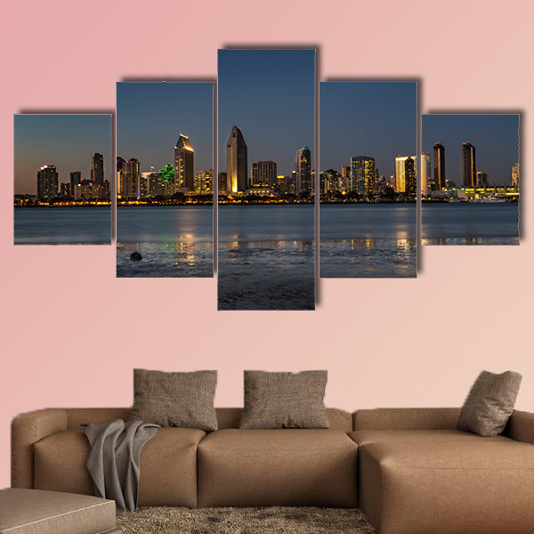 Skyline of San Diego California USA taken at dusk multi panel canvas wall art
