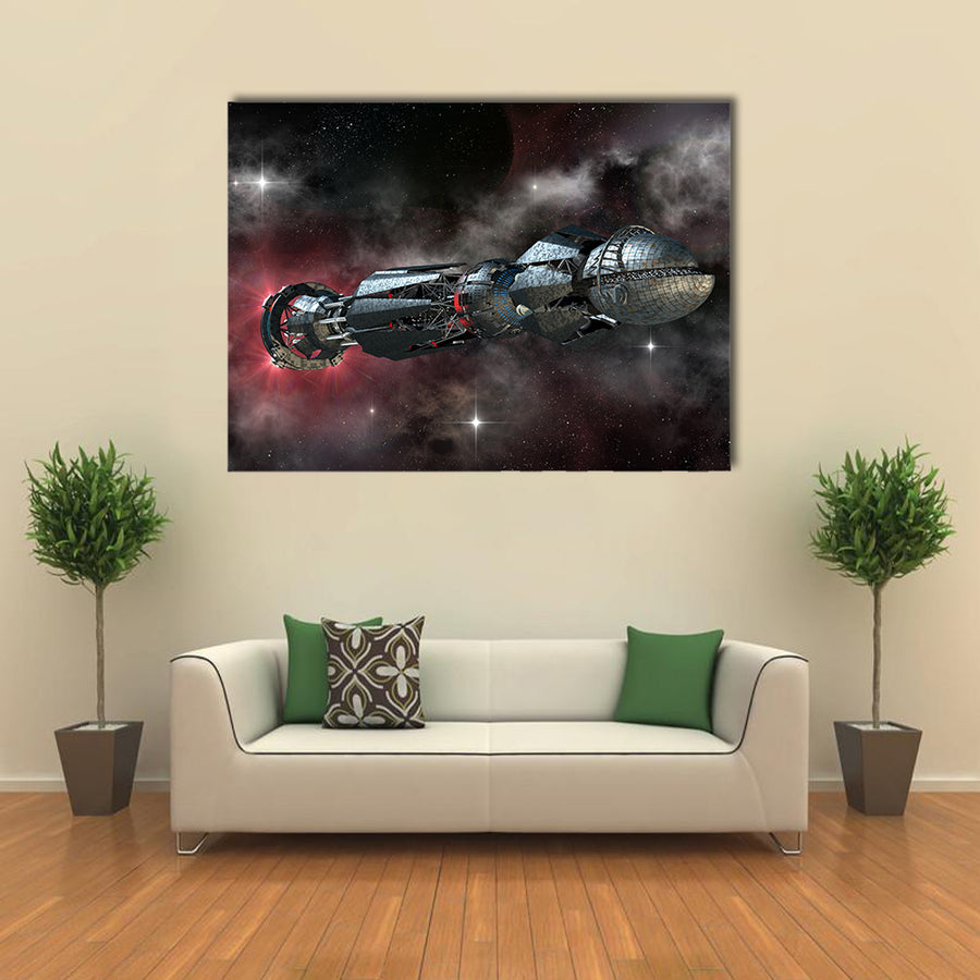 Spaceship Travelling To Galaxy Multi Panel Canvas Wall Art