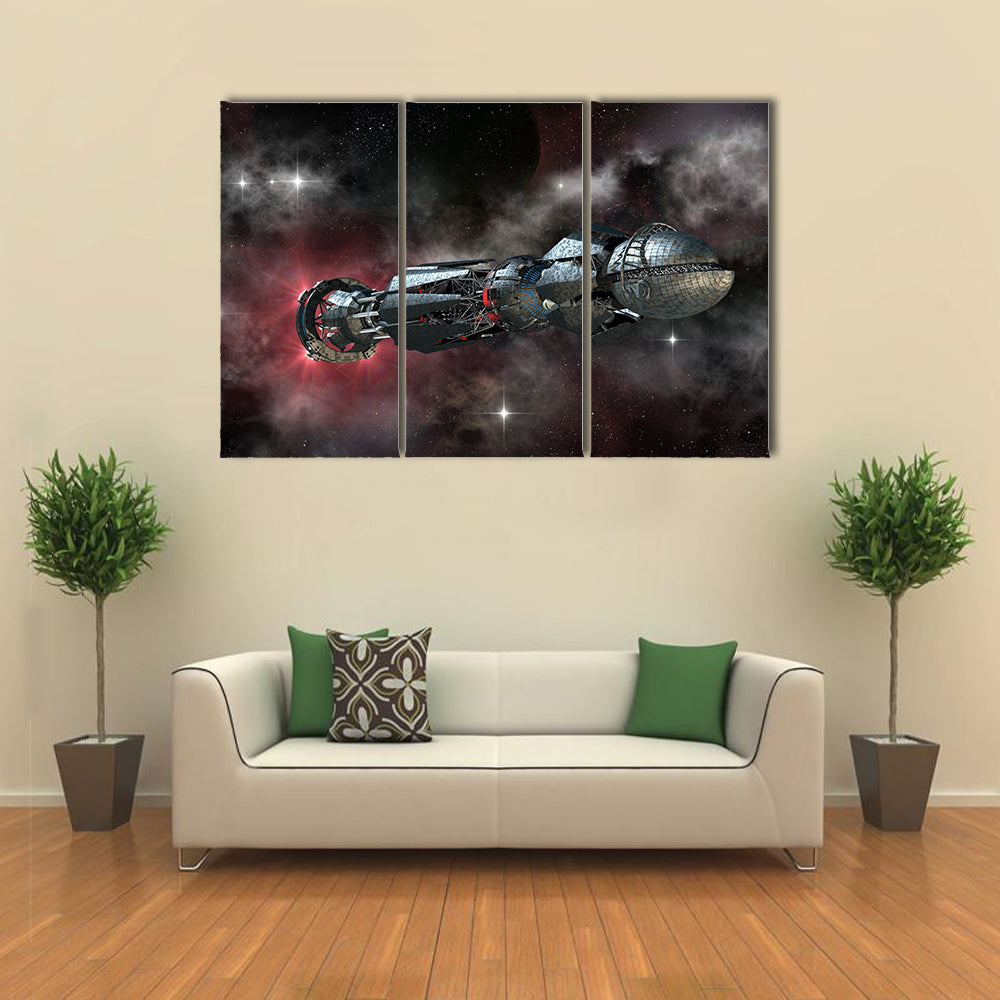 Spaceship Travelling To Galaxy Multi Panel Canvas Wall Art