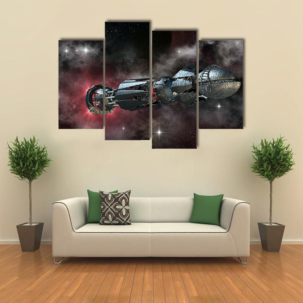 Spaceship Travelling To Galaxy Multi Panel Canvas Wall Art