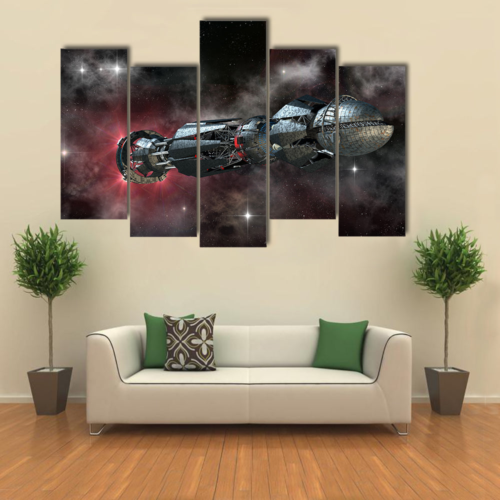 Spaceship Travelling To Galaxy Multi Panel Canvas Wall Art