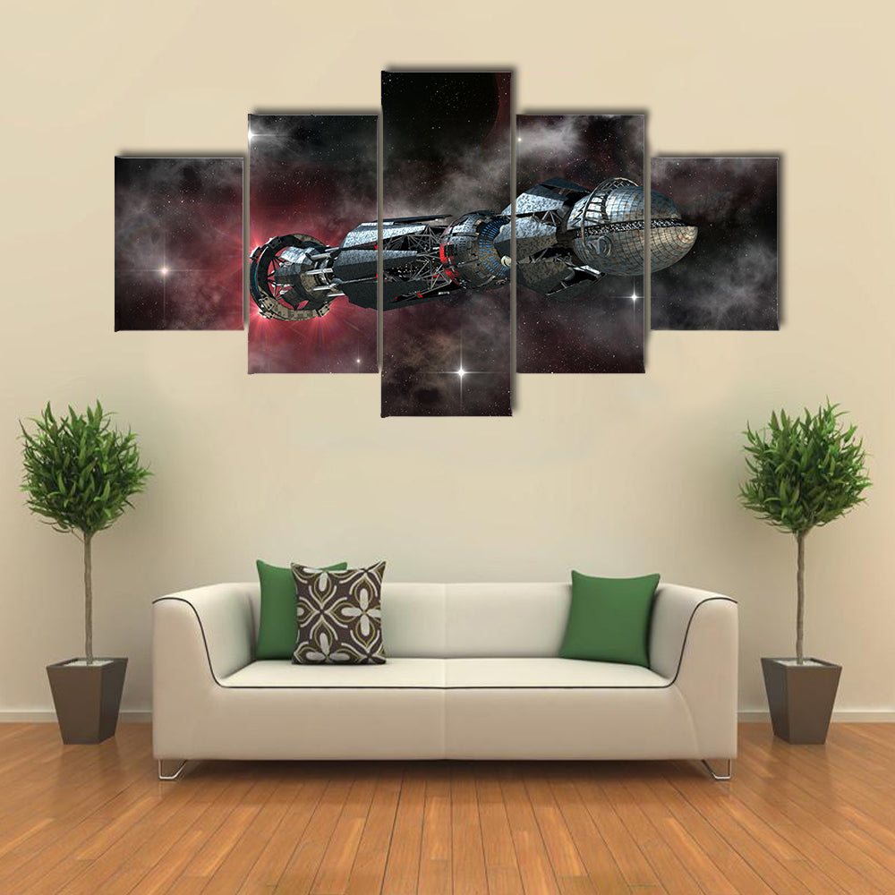 Spaceship Travelling To Galaxy Multi Panel Canvas Wall Art