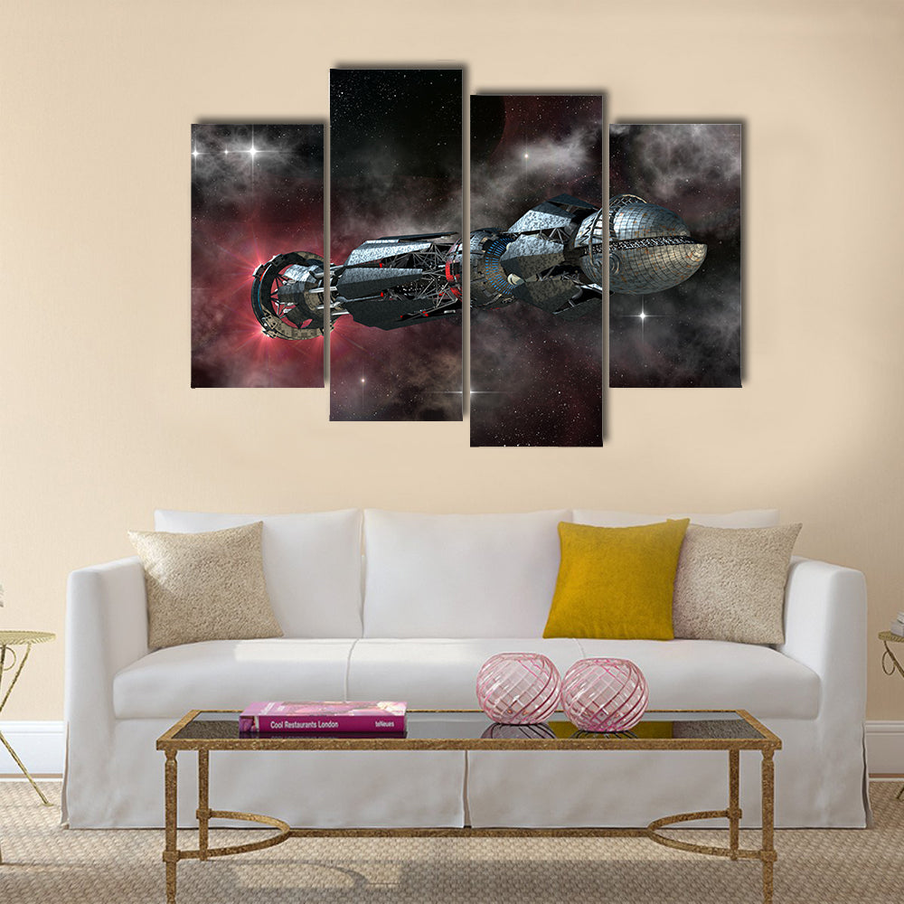 Spaceship in a galactic starfield for alien fantasy games or science fiction deep space travel Multi Panel canvas wall Art