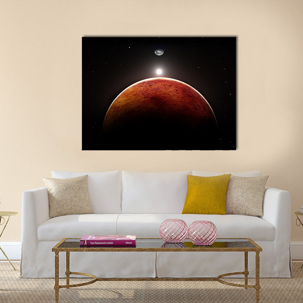 Planet Mars with moon, illustration Multi Panel Canvas Wall Art