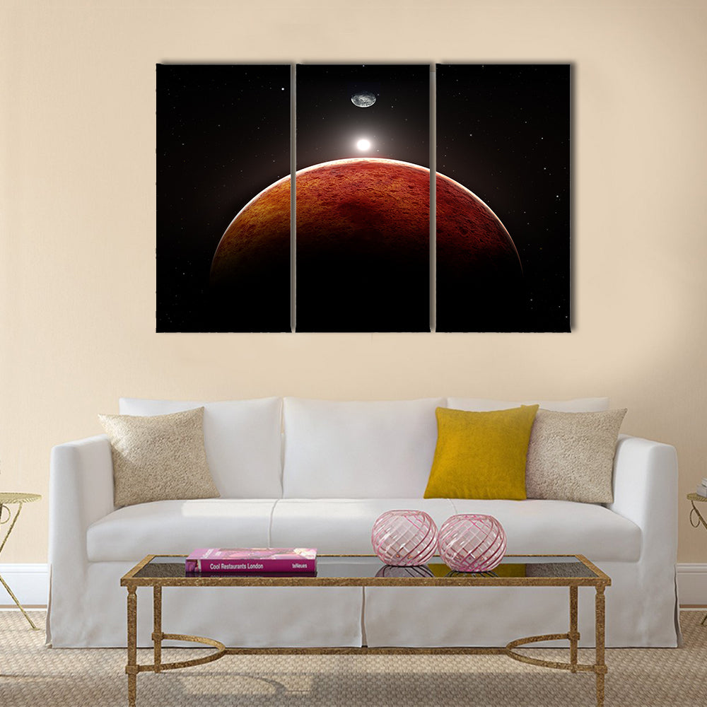 Planet Mars with moon, illustration Multi Panel Canvas Wall Art