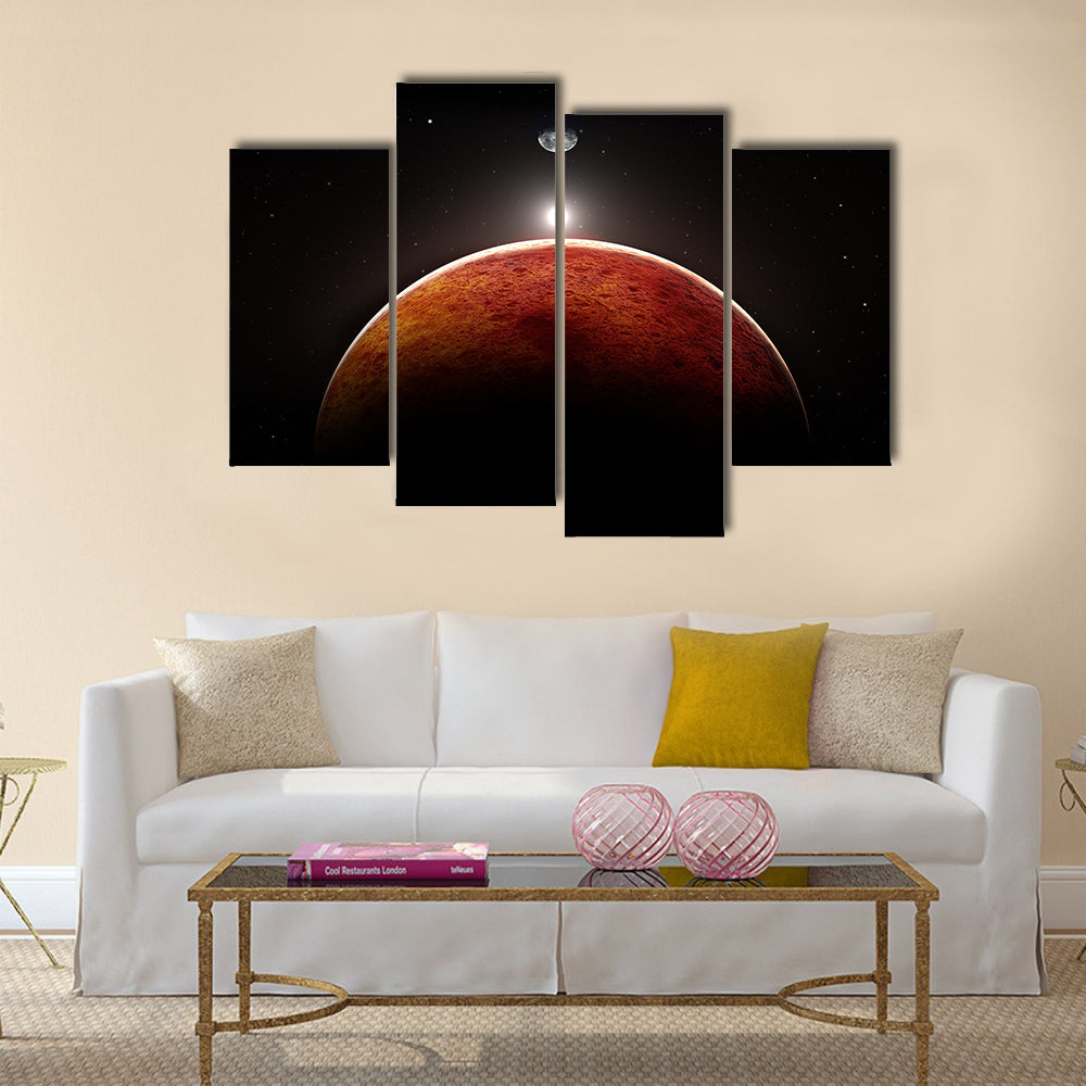 Planet Mars with moon, illustration Multi Panel Canvas Wall Art