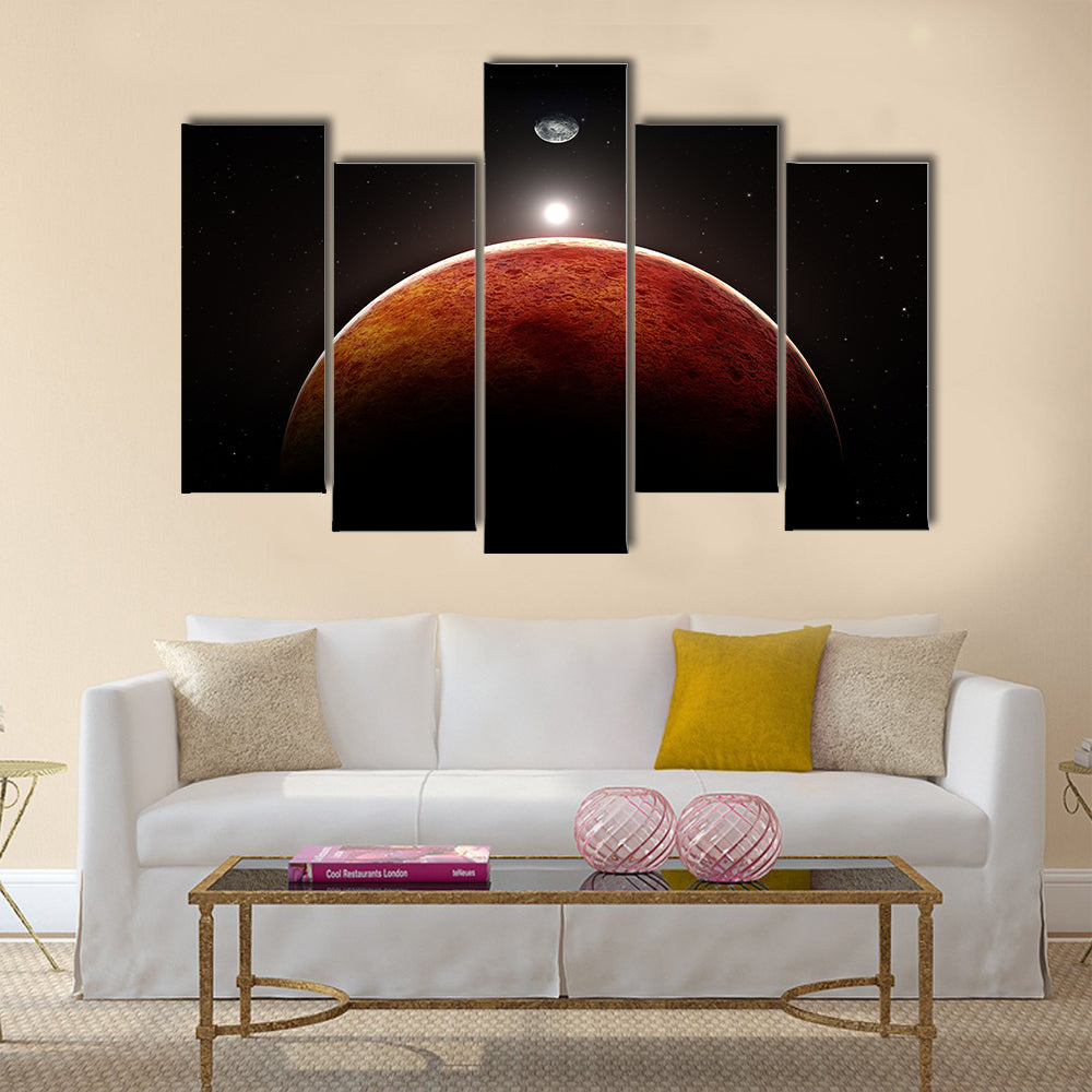 Planet Mars with moon, illustration Multi Panel Canvas Wall Art