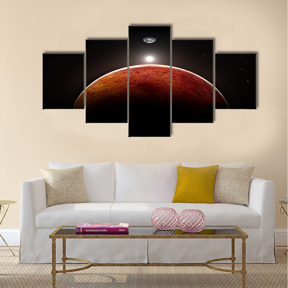 Planet Mars with moon, illustration Multi Panel Canvas Wall Art