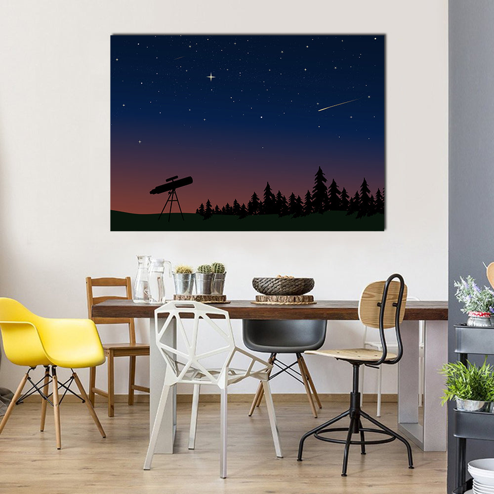 Silhouetted Telescope On A Dusty Sky Multi Panel Canvas Wall Art