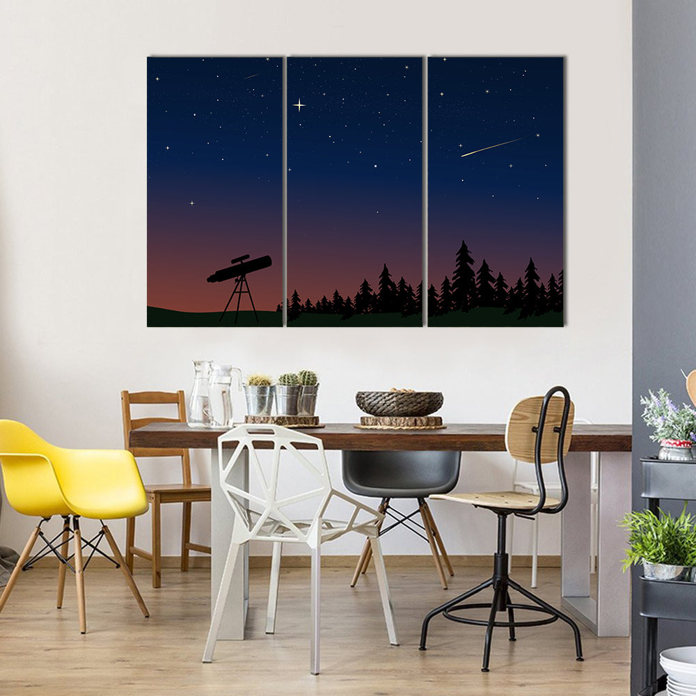Silhouetted Telescope On A Dusty Sky Multi Panel Canvas Wall Art