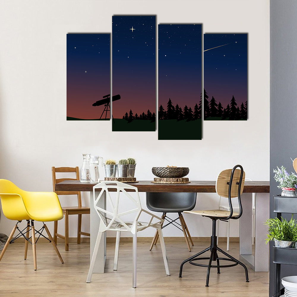 Silhouetted Telescope On A Dusty Sky Multi Panel Canvas Wall Art