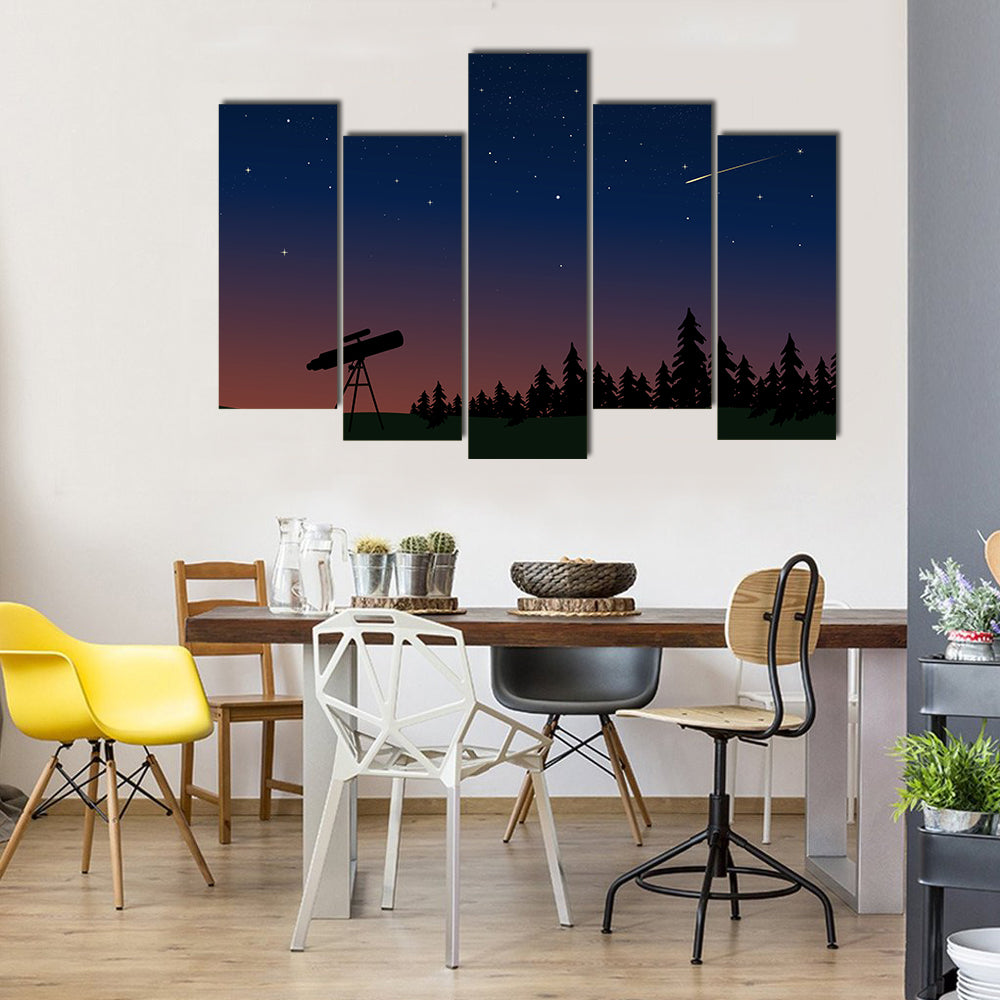 Silhouetted Telescope On A Dusty Sky Multi Panel Canvas Wall Art