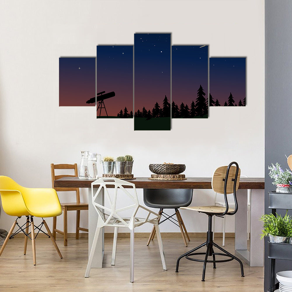 Silhouetted Telescope On A Dusty Sky Multi Panel Canvas Wall Art