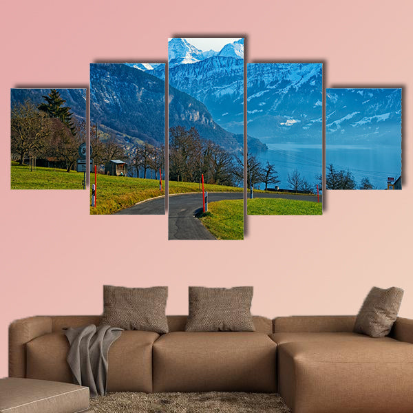 Thun Lake and Jungfrau ridge peaks in Bern highland view canvas wall art